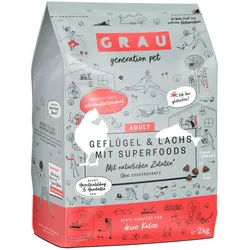 grau Geflügel & Lachs + Superfoods Katze Katzentrockenfutter 2 Kilogramm