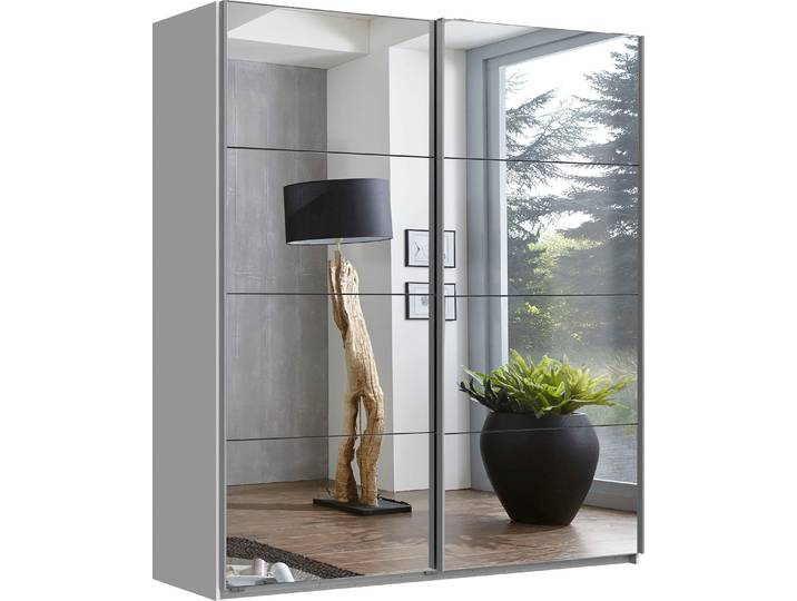 Schwebetürenschrank WIMEX England , weiss (weiß, spiegel), B:180cm H:208cm T:65cm, Holzwerkstoff, Schränke, Schwebetürenschrank, 2-türig, mit vollverspiegelter Schrankfront, in diversen Breiten
