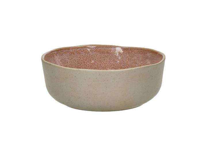 Bol à soupe en grès rose, rond, glaçure réactive intérieure, text