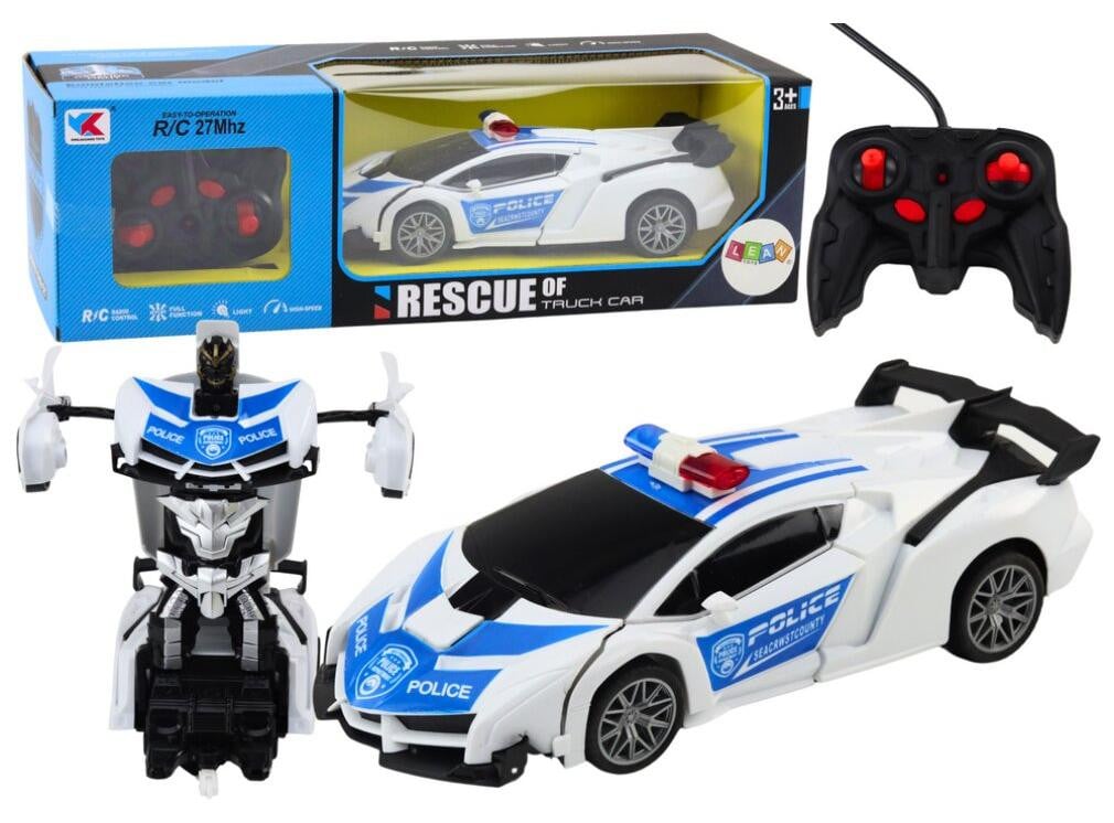 Lean Toys 2in1 Radiobestuurbare Politieauto en Autorobot met Lichteffecten