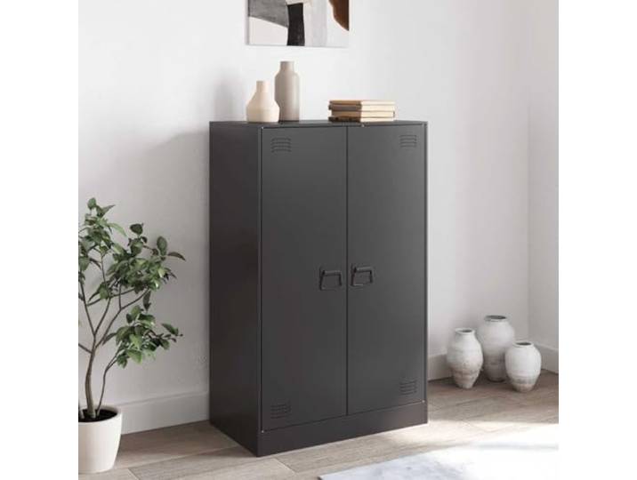 KTHLBRH Sideboard schwarz 67 x 39 x 107 cm aus Stahl 6 Fächer, 2 Türen, 2 Metallgriffe, max. Belastung 90 kg, einfache Reinigung