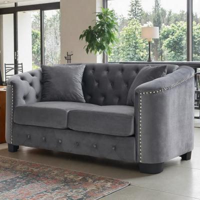 Velvet Chesterfield Sofa with Tufted Backrest and Nailhead Arms