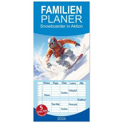 Familienplaner 2026 - Snowboarder in Aktion mit 5 Spalten (Wandkalender, 21 x 45 cm) CALVENDO