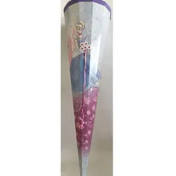 Nestler Schultüte Cinderella mit lilaner Borde und Tüll sowie aufgestzte Blumen und Steine, 85 cm, eckig