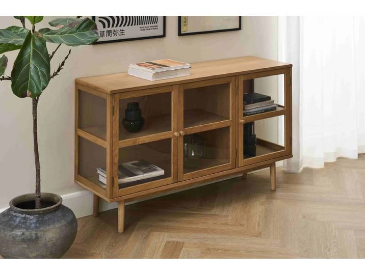 Sideboard Svendborg 137 cm - Echtholzfurnier Wildeiche mit 3 Glastüren