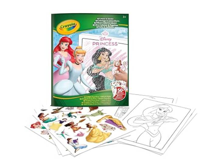 CRAYOLA - Disney Princess Sticker Kleurboek, 32 Kleurplaten en 4 Vellen Stickers, 04-0202G