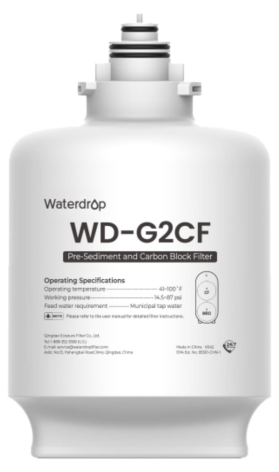 Waterdrop WD-G2CF filter met een levensduur van 12 maanden, vervanging voor WD-G2-B en WD-G2-W