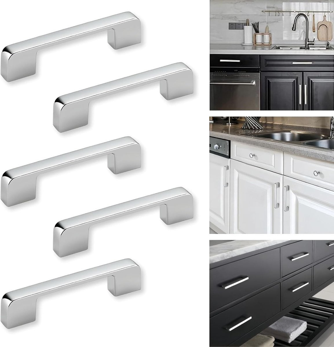 Moderne Deurgrepen voor Keuken en Meubels - 5 stuks - Verchroomd - 96mm gatafstand
