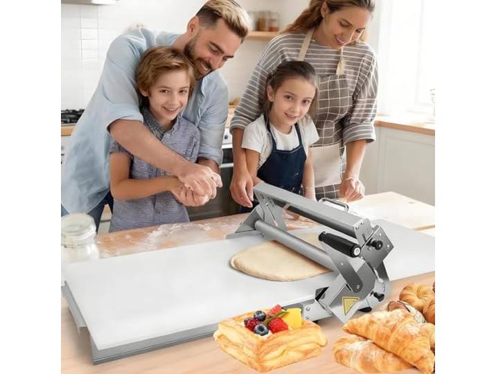 Teigausrollmaschine Aus Edelstahl, Manuell Faltbare Teigmaschine FüR BäCkerei, Pizza, Croissant, Kompakte Teigrolle/Nudelpresse Mit Einstellbarer Dicke Von 0–25mm,FüR Gewerbe Privat A