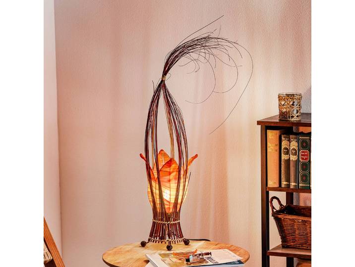 Woru Tischlampe Elena, gelb / orange, für Wohn- / Esszimmer, Holz, Design