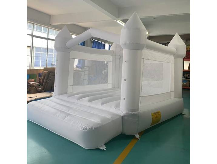 Maison de rebond blanche pour enfants, château de saut gonflable blanc avec toboggan de soufflage pour enfants de 5 à 8 ans, 4x3x2.6M
