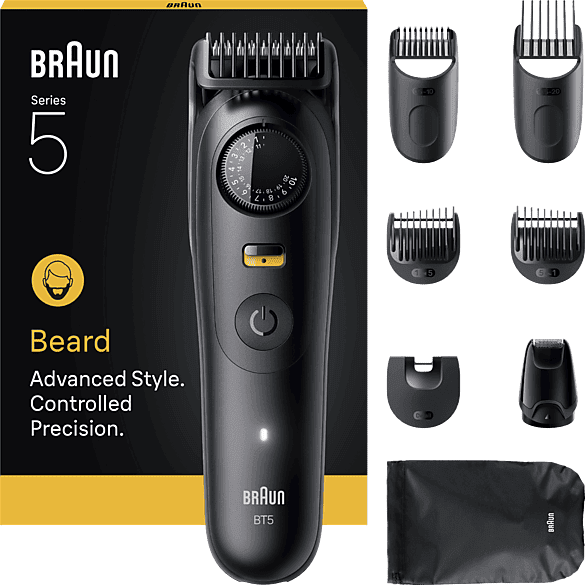 Barbero - Braun Series 5 BT5560, 8 accesorios para barba, 40 ajustes de longitud, Bloqueo precisión, Wet&Dry,; Negro