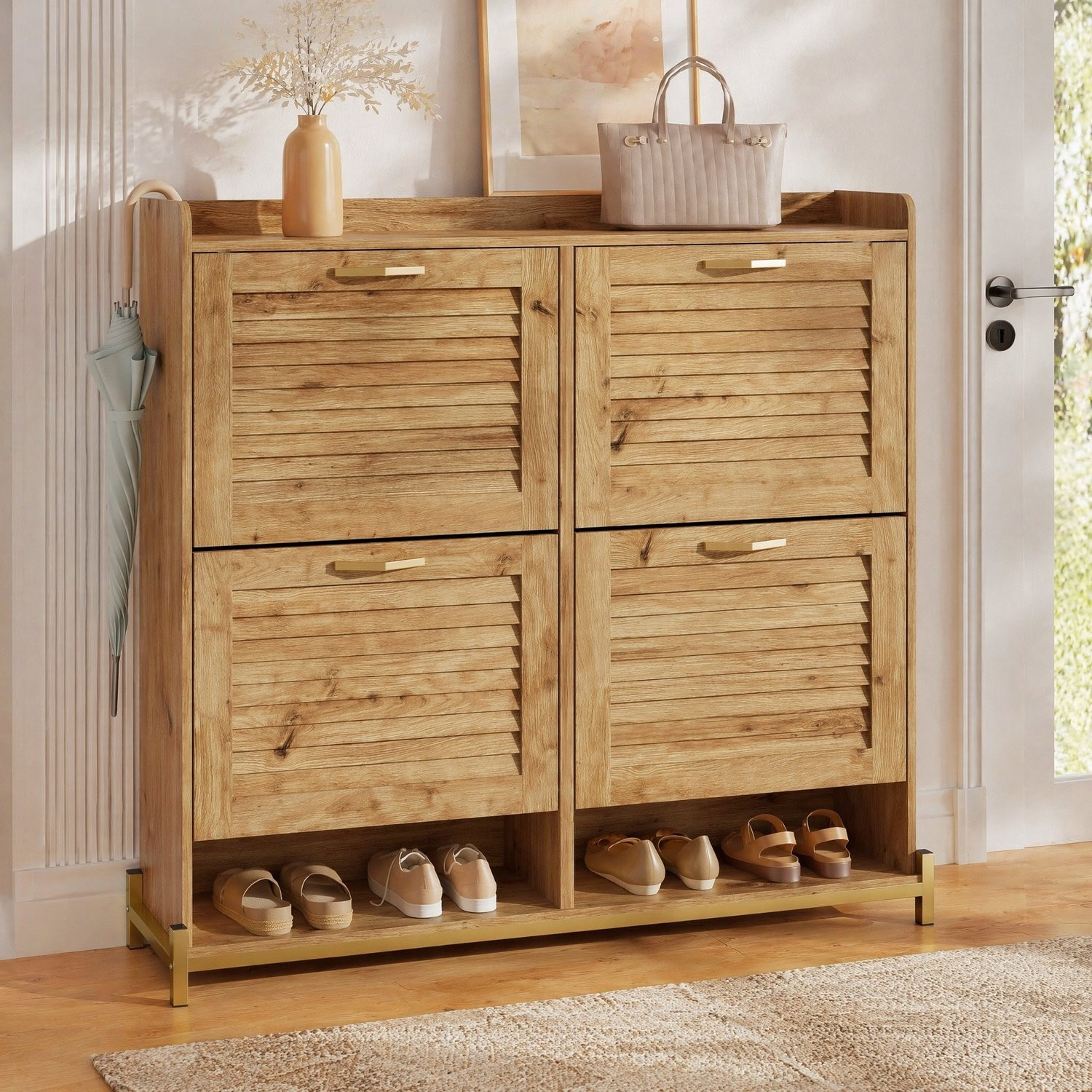 CHICFURN Schoenenkast met 4 deuren en metaalframe in houtkleur