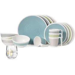 Moritz Melamin Geschirr-Set 4 Personen Harmonie 16 Teilig + Milano Gläser Wassergläser Tafelgeschirr Picknick BBQ Kochgeschirr