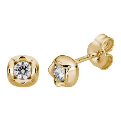Paar Ohrstecker LYOMI "585/- Gelbgold Blüte 2 synth. Diam. 0,20ct.", gold (gelb, weiß), Ohrringe, Damen, one-size, 0,2 VS = sehr kleine Einschlüsse, Gold