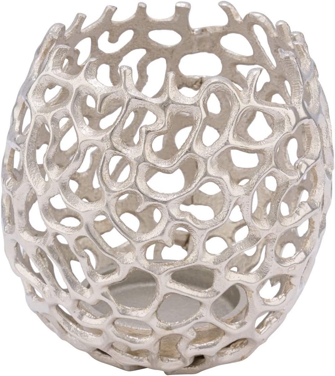 Ronde aluminium kandelaar zilver - Luxe metalen kaarsenstandaard voor theelichtjes - B/D/H: 17 x 17 cm