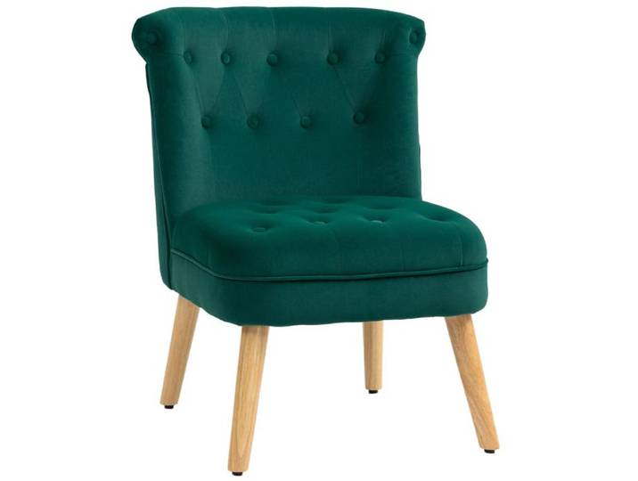 CollaHausse Fauteuil Salon Velours Assise Rembourrée et Boutonnée Vert 60x66x79cm
