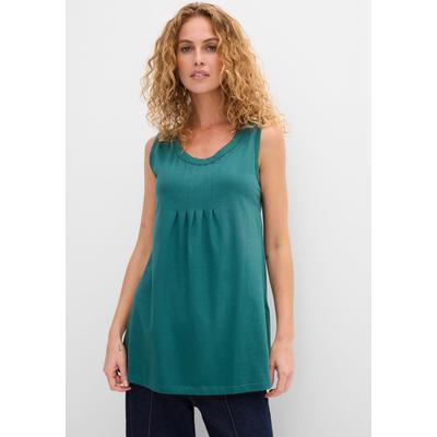 Longtop BONPRIX "Long-Top", Damen, Gr. 40/42 (M), petrol, Jersey, Obermaterial: 100% Baumwolle, unifarben, loose fit Po-bedeckend, Rundhals, Tops, mit elegantem Faltendetail, lockere Passform, reine Baumwolle