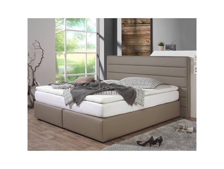 Boxspringbett Ingebo Kunstleder 180 x 200cm Kunstleder Braun/Grau/Taupe H3 Kaltschaummatratze