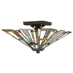 Deckenleuchte Deckenlampe Wohnzimmerleuchte Stahl bronze Mosaik Glas Harz 2xE27