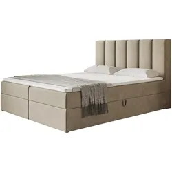 BOXBETT TOKIO mit 2 Bettkästen, 120x200, Farbe: Sand, Velourstoff, Doppelbett mit Bonell-Matratze
