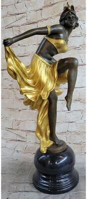 Bronzhaus Signed Gold Patina Art Deco Bronze Sculpture By A. Gory Nouveau Marble Figurine