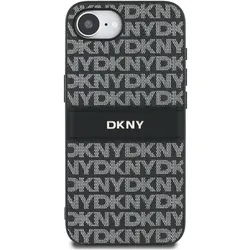 DKNY Etui Repeat Texture Pattern with Tonal Stripe do iPhone 16e czarny (Apple iPhone 16e), Smartphone Hülle, Schwarz