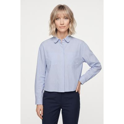 Langarmbluse JOOP "Bethany", Damen, Gr. 38, blau (bright blau), Web, Obermaterial: 38% Modal, 38% Polyester, 21% Nylon, 3% Elasthan, gestreift, regular fit taillenbedeckt, Rundhals, eingesetzt Manschette, Blusen, Regular fit mit Bubikragen