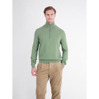 Troyer LERROS "Troyer aus Mischgewebe mit feiner Rippstruktur", Herren, Gr. L, grün (basil grün melange), 100% Baumwolle, ohne Ausschnitt, Pullover Troyer