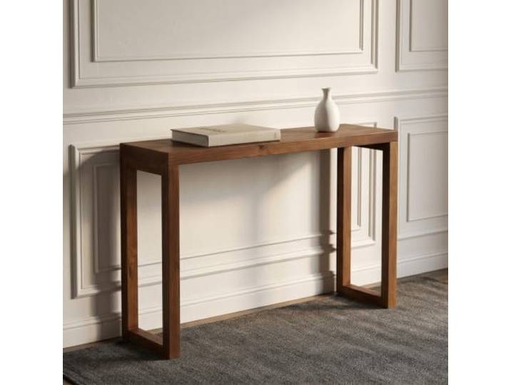 Weiwehome Schmaler Massivholz‑Konsolentisch für Flur & Wohnzimmer Massivholz, platzsparendes Design, stabile Tischbeine, ideal für Flur & Wohnzimmer(Walnut,70.9in)