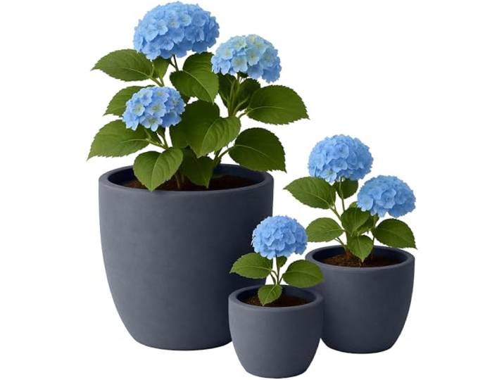 CLP Pflanzkübel groß, 3er Set für außen und innen, Outdoor XXL Blumenkübel rund, wetterbeständig frostsicher in Steinoptik, Winterfest, Farbe: anthrazit