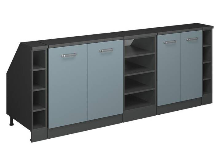Küchenschrank für Dachschrägen Vicco R-Line Blau-Grau 210 cm 5er Set Schrankkorpuss 60 cm Tiefe, Model 60490