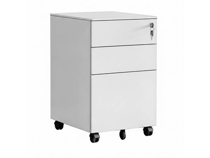 Relaxdays Rollcontainer Weiß Stahl abschließbar 3 Schubladen, Metall, Kunststoff, 39x60x52 cm, Büromöbel, Container