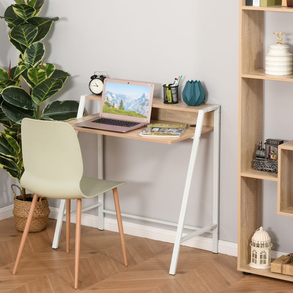 Homcom Bureau secrétaire néo-rétro avec étagère Beige 84x85x45cm