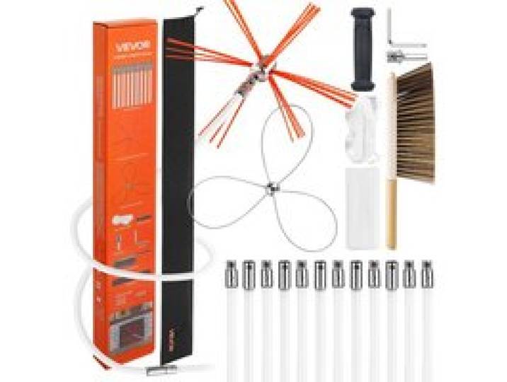 VEVOR Schornsteinbürste-Set, Kaminbürste mit max. 12 m Länge, Ofenrohrbürste mit zwei Bürstenköpfen, Schornsteinfeger, Kaminreinigungswerkzeug für quadratische & rechteckige Schornsteine