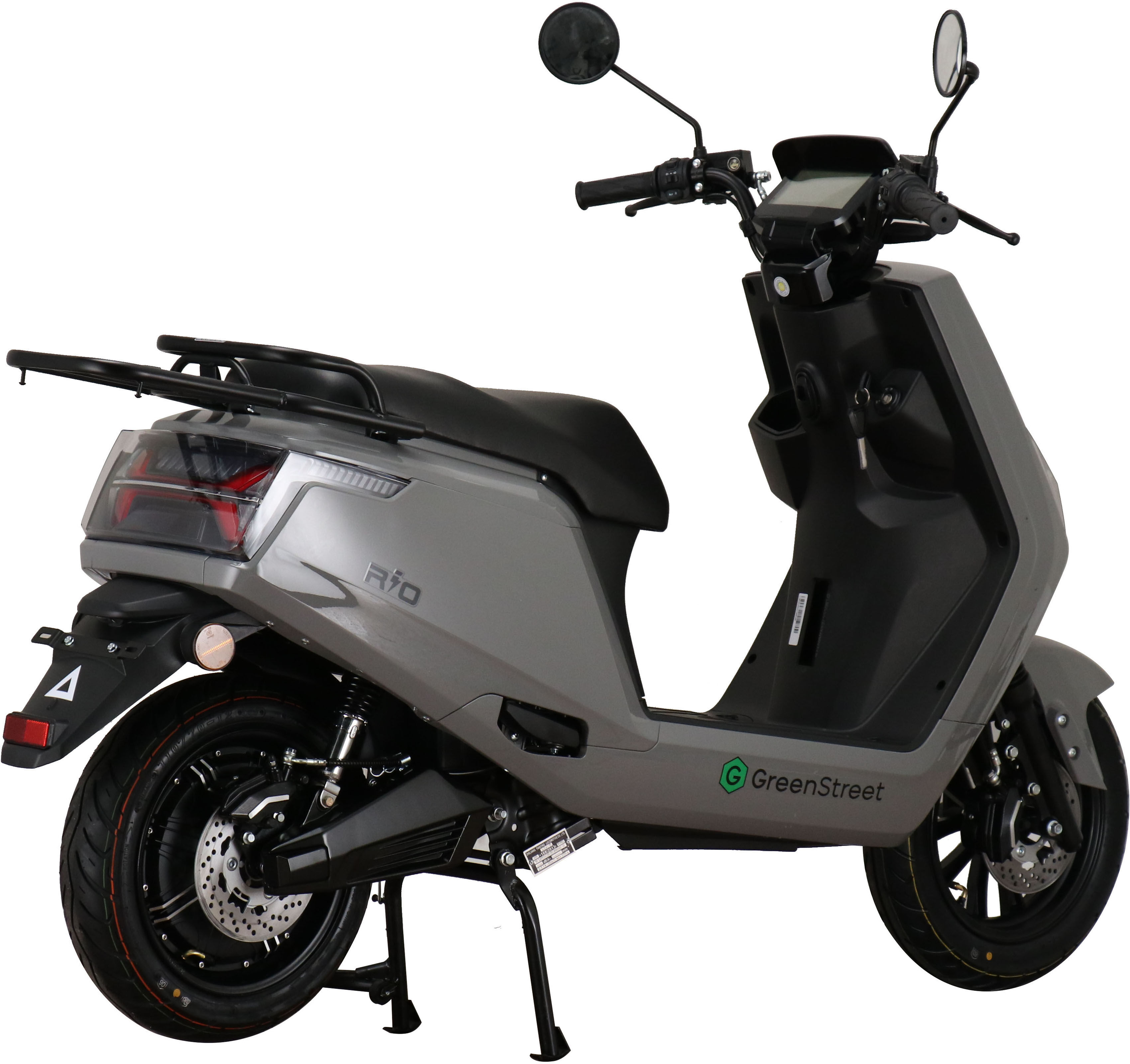 E-Motorroller GREENSTREET "Rio", grau (grau, schwarz), Elektromotorroller, 45 km/h, bis zu 60 km Reichweite, mit USB-Anschluss, B:76cm H:116,5cm L:188cm
