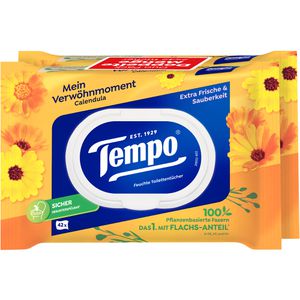 Tempo Feuchtes-Toilettenpapier Verwöhnmoment Calendula&Kamille, sanft pflegend, Duo Pack, 2x 42 Tücher, 2 Stück