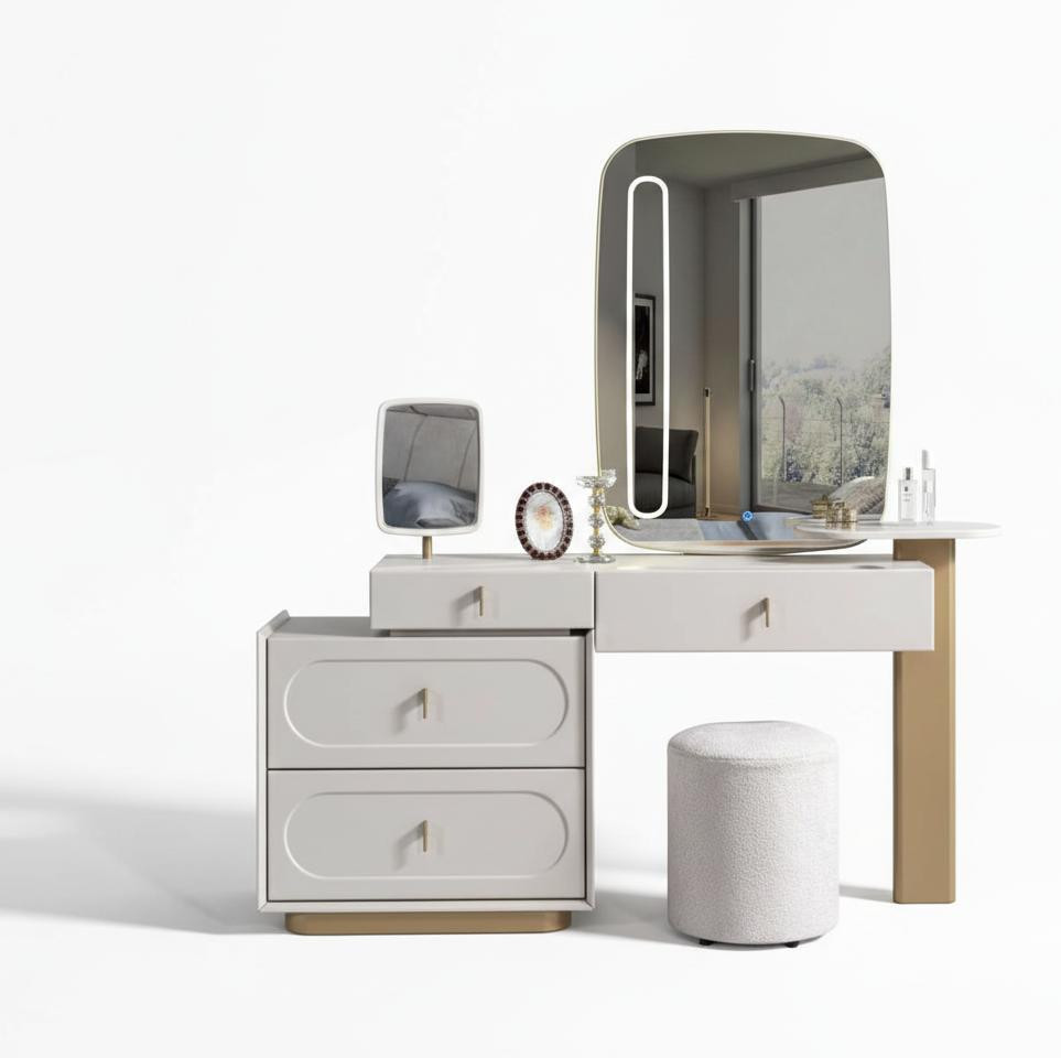 JVmoebel Moderne Witte Houten Make-uptafel met Spiegel