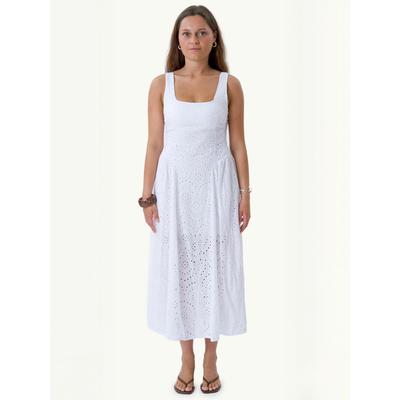 Maxikleid TEESHOPPEN "TEESHOPPEN Dress Asta", Damen, Gr. M, Normalgrößen, weiß, Obermaterial: 100% Baumwolle, Kleider Maxikleid