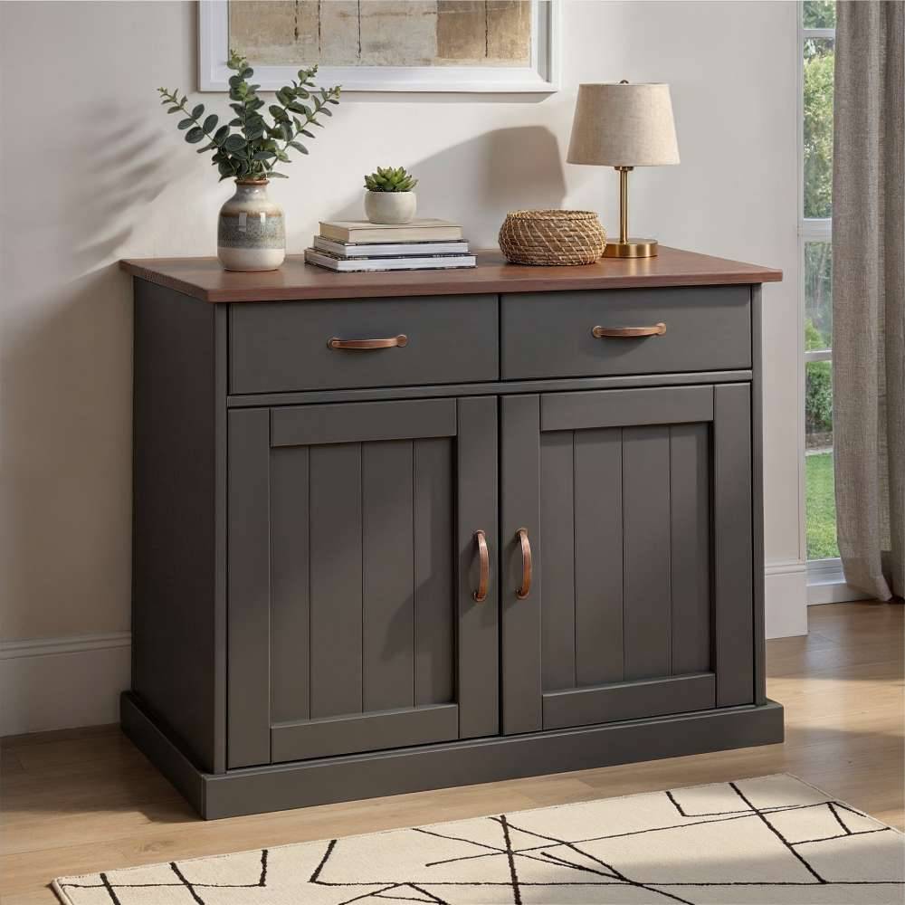 Pharao24.de Country Kommode in Grau und Braun Metallgriffen