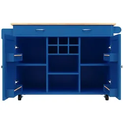 OKWISH Kücheninsel MDF und Metall Blau 102x45x92 cm mit Rollen, verstellbaren Einlegeböden und Weinregal