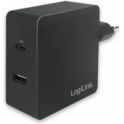 LogiLink USB Steckdosenadapter (65 W, 2 Ports), USB Ladegerät, Schwarz