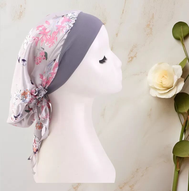 INF Bonnet Chimio en Satin Imprimé avec Liens - Coiffure Confortable