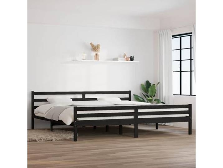 Massives Kiefernholz Stabiler Holzrahmen Modern Schwarz 200 x 200 cm Massivholzbett Schwarz 200x200 cm Kiefernholz Bettgestell mit Kopfteil Lattenrost Stabil Holzrahmen Modern Schlafzimmer Möbel