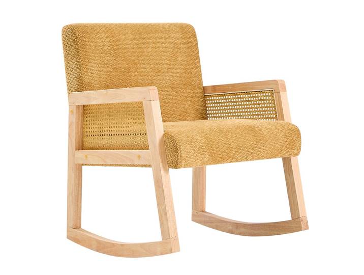 Nordlys - Rocking Chair En Bois Et Rotin Scandinave Tissu
