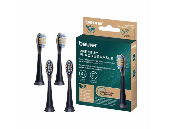 Beurer Premium Plaque Eraser 4 Stück Bürstenkopf – Ersatzbürste/Zahnpflege Zubehör – schwarz