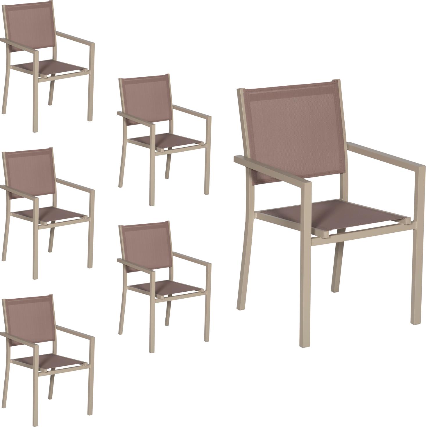 6er Set Stühle aus Aluminium in Taupe - Textilene in Taupe
