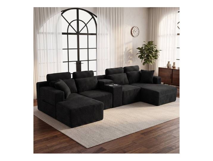 MIBODE Ecksofa 372CM U-förmiges Cloud Sofa Modular mit Getränkehalter