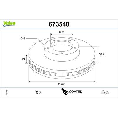 VALEO Bremsscheibe 673548 Vorderachse belüftet 260mm 24mm für Subaru