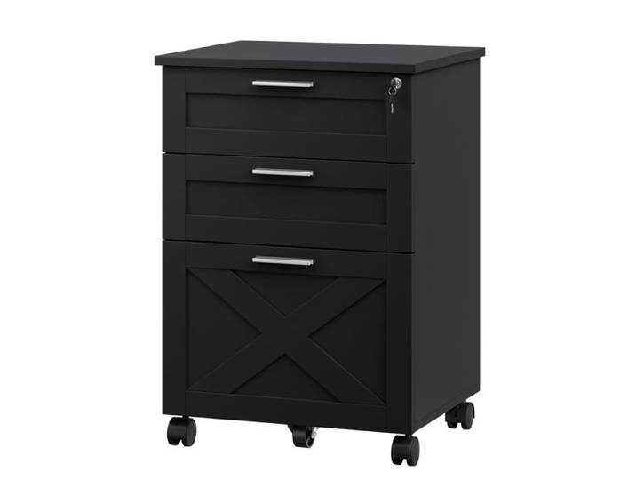 LUNSY Classeur mobile à 3 tiroirs avec serrure Meuble de bureau en bois format Lettre/Légal/A4 noir